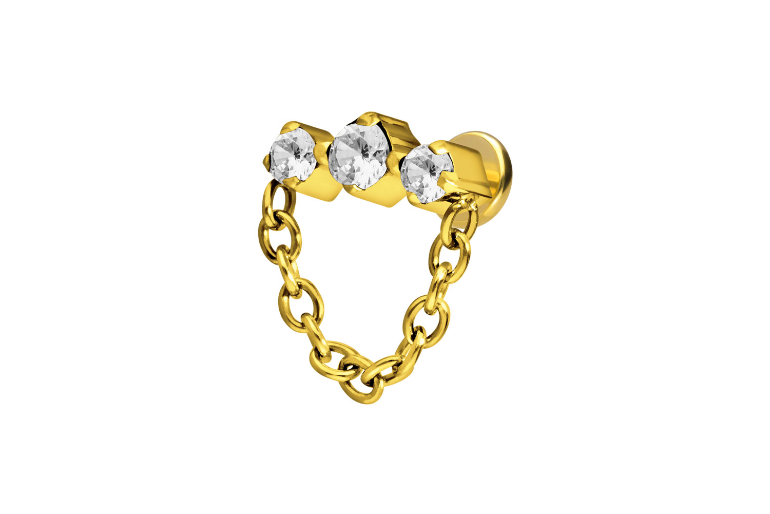 Titan Labret Piercing mit Innengewinde 3 EINGEFASSTE KRISTALLE + KETTE